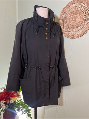 Women’s Black Drawstring Anorak Rain Jacket - Fall Jackets - windbreaker